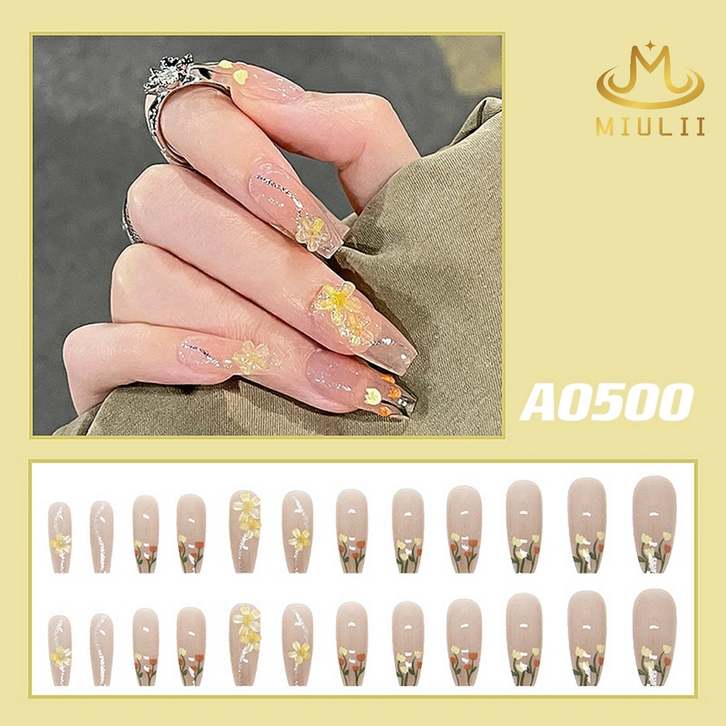 MIULII / KUKU PALSU  A0500  / 24PCS / 3D / NAIL ART / PREMIUM / CUTE / BIRU / FREE LEM JELLY / KUTEK