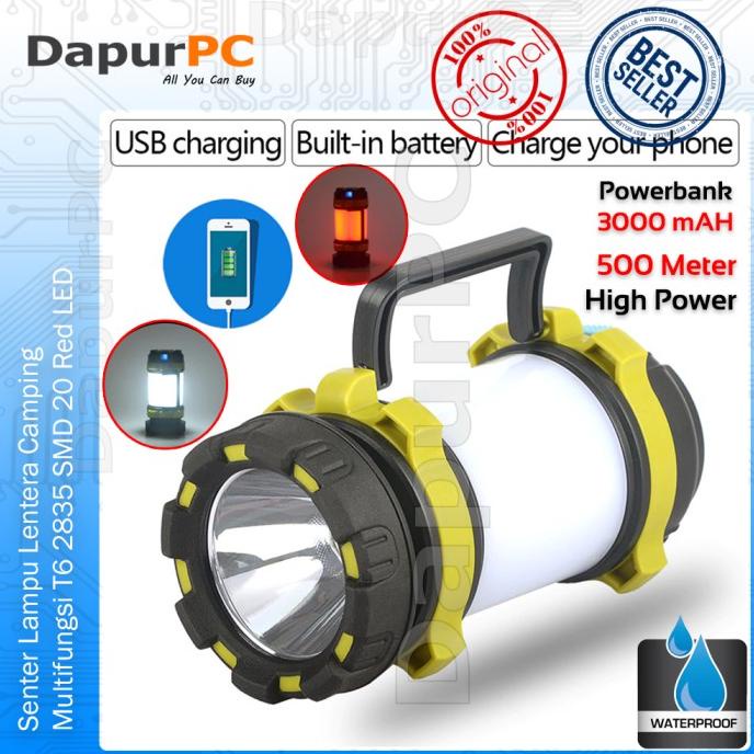 Senter Lampu Lentera Camping Multifungsi T6 2835 SMD 20 Red LED