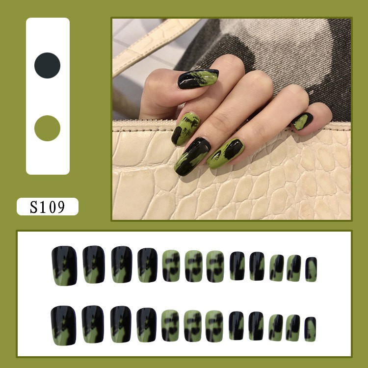 24PCS/SET Simulasi Lem Alpukat Memakai kuku palsu R Perawatan Kuku Palsu-S109