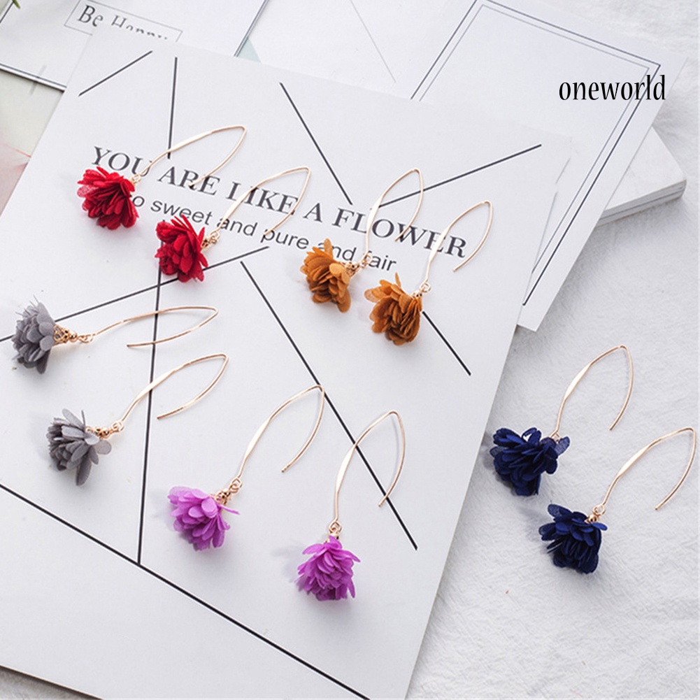 OW@ Women Long Dangle Flower Earrings Wedding Party Banquet Vintage Piercing Jewelry