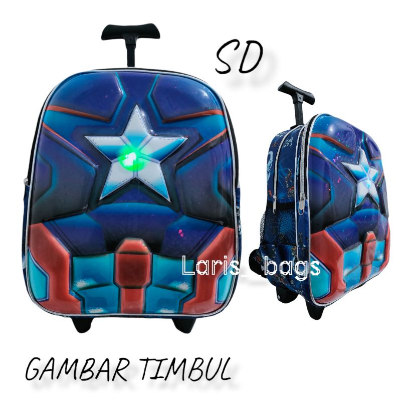 Tas sekolah anak laki laki SD/Tas troli anak sd/Tas troli anak laki laki/Tas troli Batman SD LED/Tas anak karakter/Tas Spiderman LED SD/Tas bahu anak/Tas dorong anak