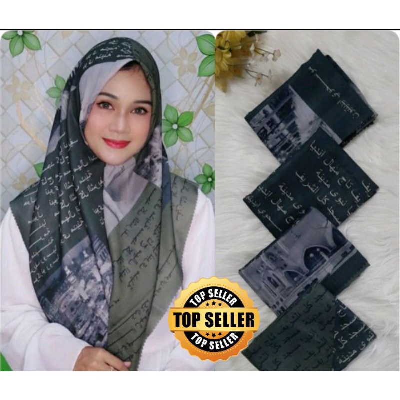 Hijab Segiempat Motif Koran arab / arabic premium / Kerudung voal best seller-1
