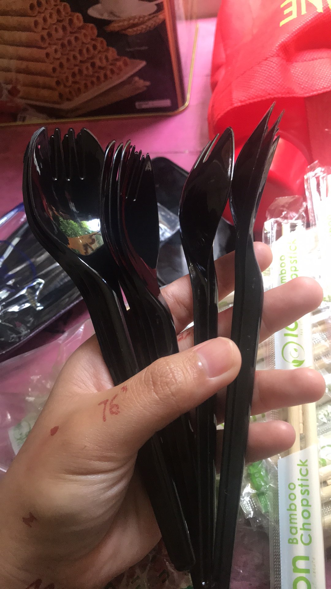 Spork / Sendok Garpu / Half Fork Hitam Merek Fim Isi 25 Pcs (setengah Sendok Setengah Garpu)