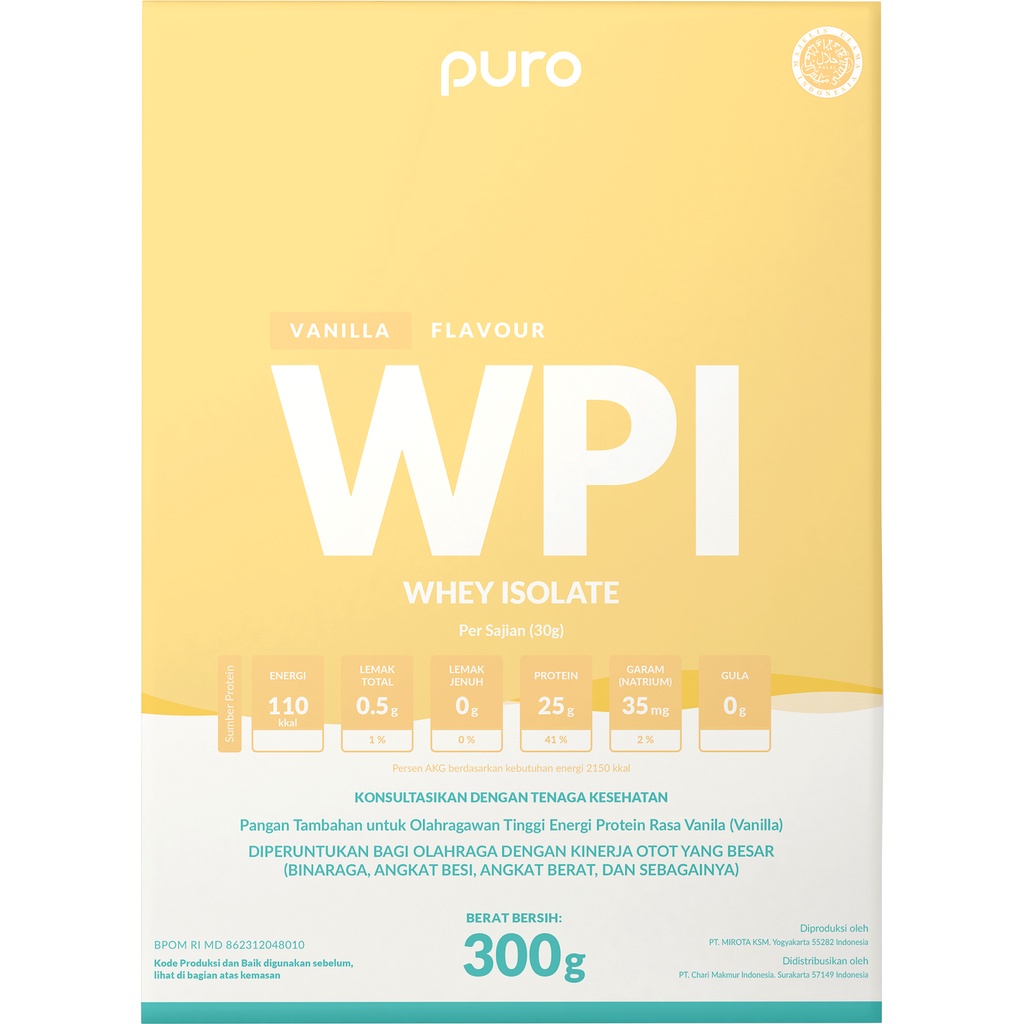 PURO ISOPRO 300 Gram Whey protein Isolate WPI BPOM  HALAL Suplemen Fitness Susu Gym ISO PRO