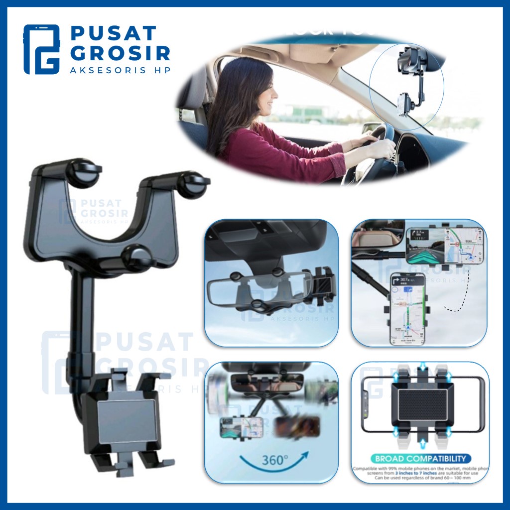 Car Phone Holder Mobil HD59 HD-59 stand handphone fleksibel penjepit gantung kaca tengah rearview mi
