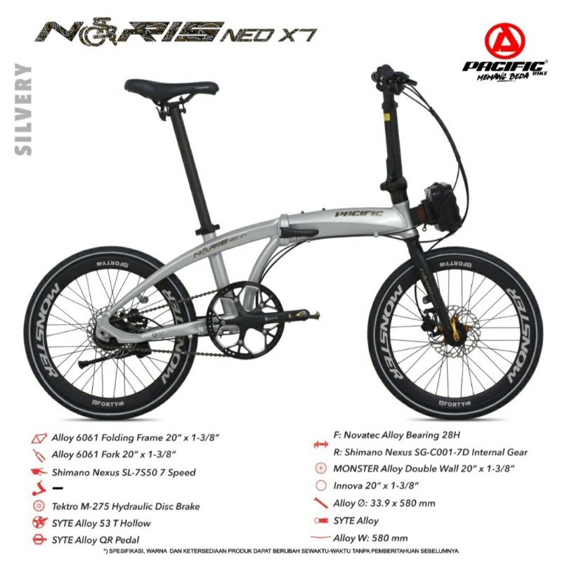 Sepeda Lipat 20 inch Pacific Noris Neo X7 Shimano Nexus 7 Speed Frame Alloy Hidrolik Double Disc