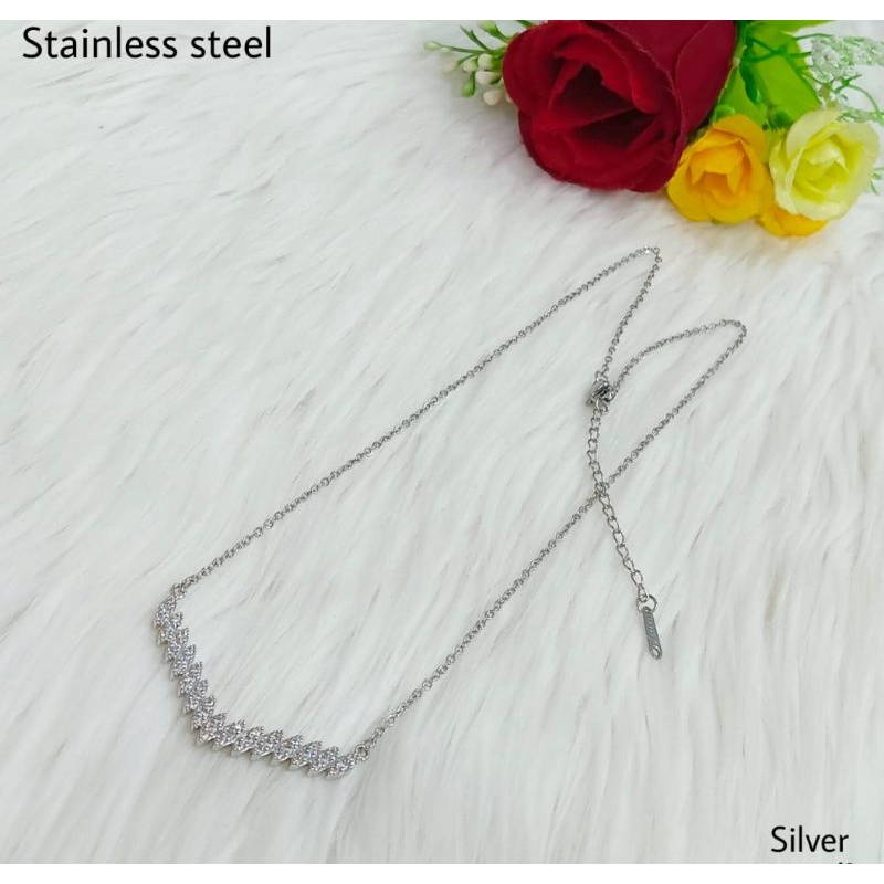 set kalung dang gelang titanium silver kalung dan gelang Fuji titanium anti karat