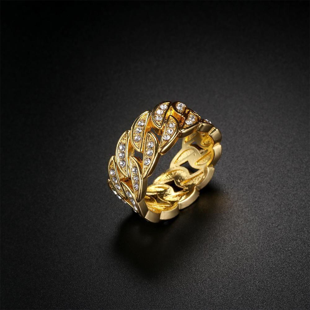 Wonder Cincin Emas Kuba Lebar 10 mm Mewah Mengkilap Fashion Gelang Wanita Pria Hias Berlian Imitasi