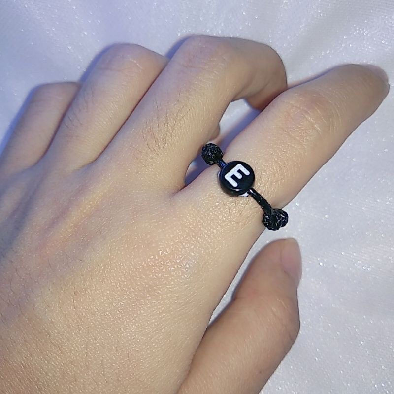 (O-Z) Cincin tali hitam inisial/ cincin tali inisial huruf murah