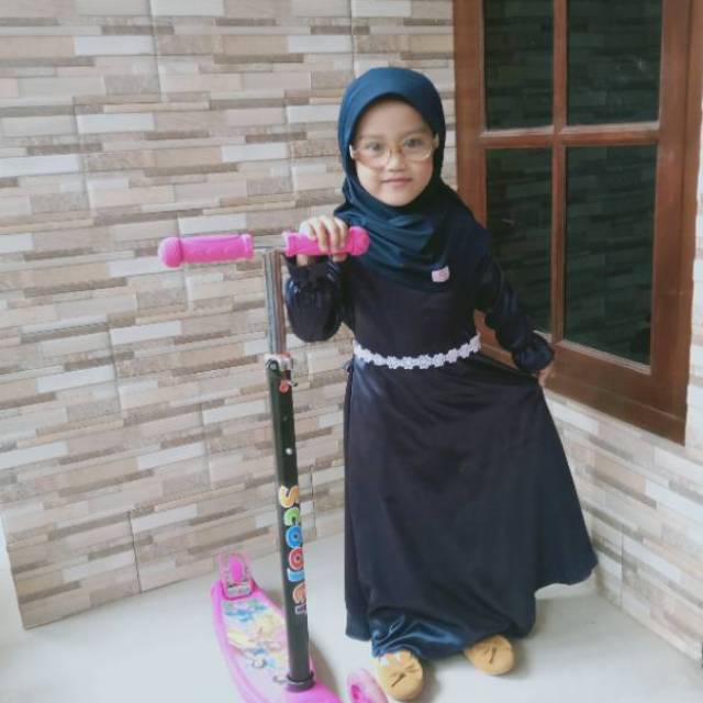 Gamis Polos Dongker Bahan Velvet Anak Perempuan umur 2 3 4 5 6 Tahun