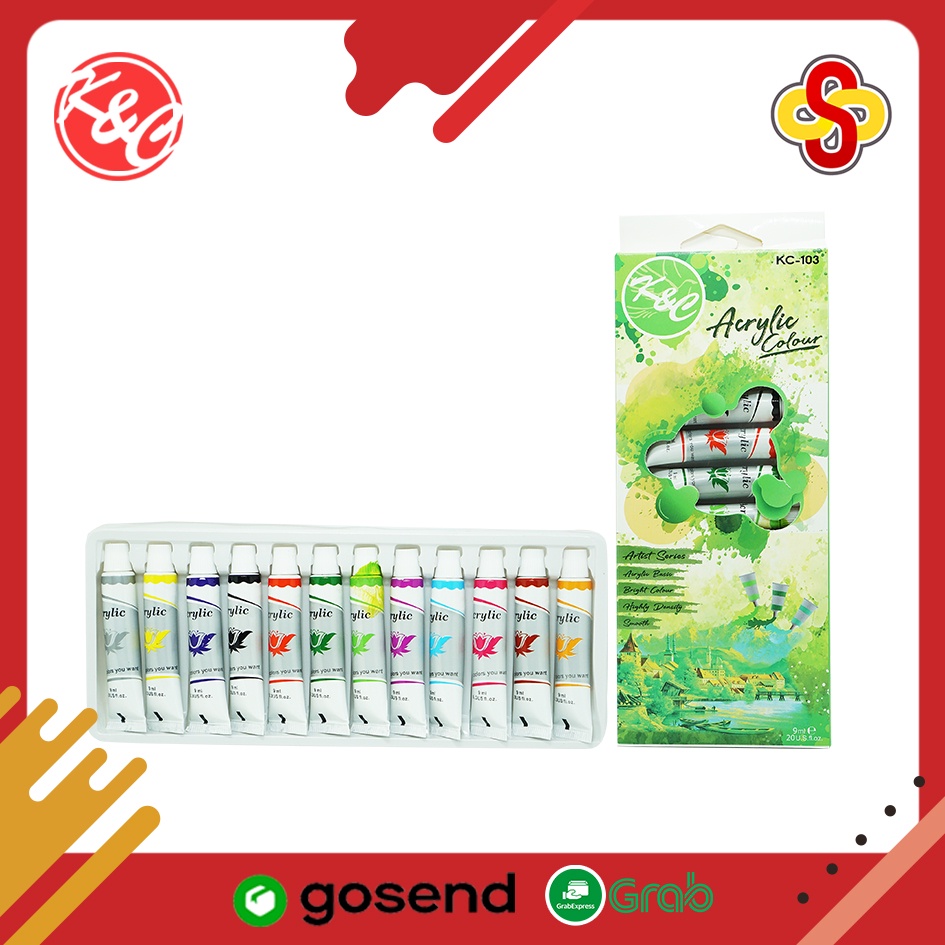 

Cat Akrilik/ Acrylic Colour K&C 9 ml 12 Warna