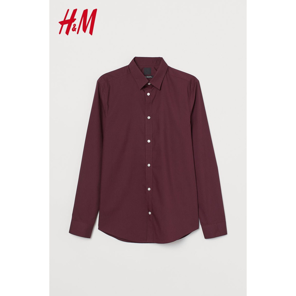 Kemeja Kerja Kantor HnM  Easy Iron Slim Fit Shirt Maroon Original