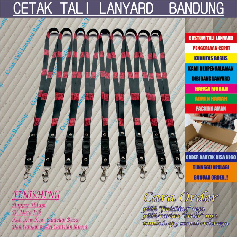 Cetak tali id card sablon 2 cm /tali Lanyard id card sablon 2 cm 1 sisi  bahan nilon atau polister