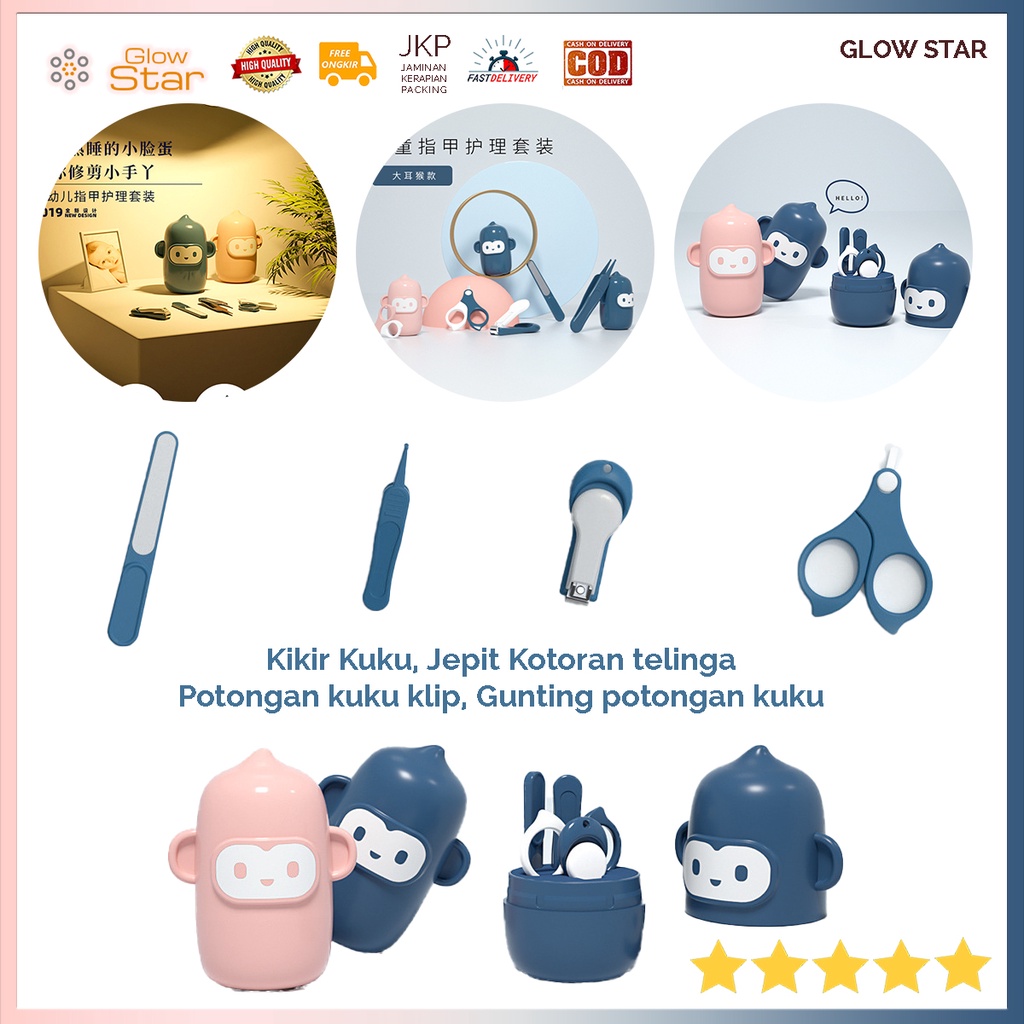 Set Perawatan kuku bayi pinset pembersih kotoran telinga, kikir anak kecil potongan kuku khusus safety baby Gunting kuku pemotong kuku tangan kebersihan Korek kuping Pink Biru pinset mini