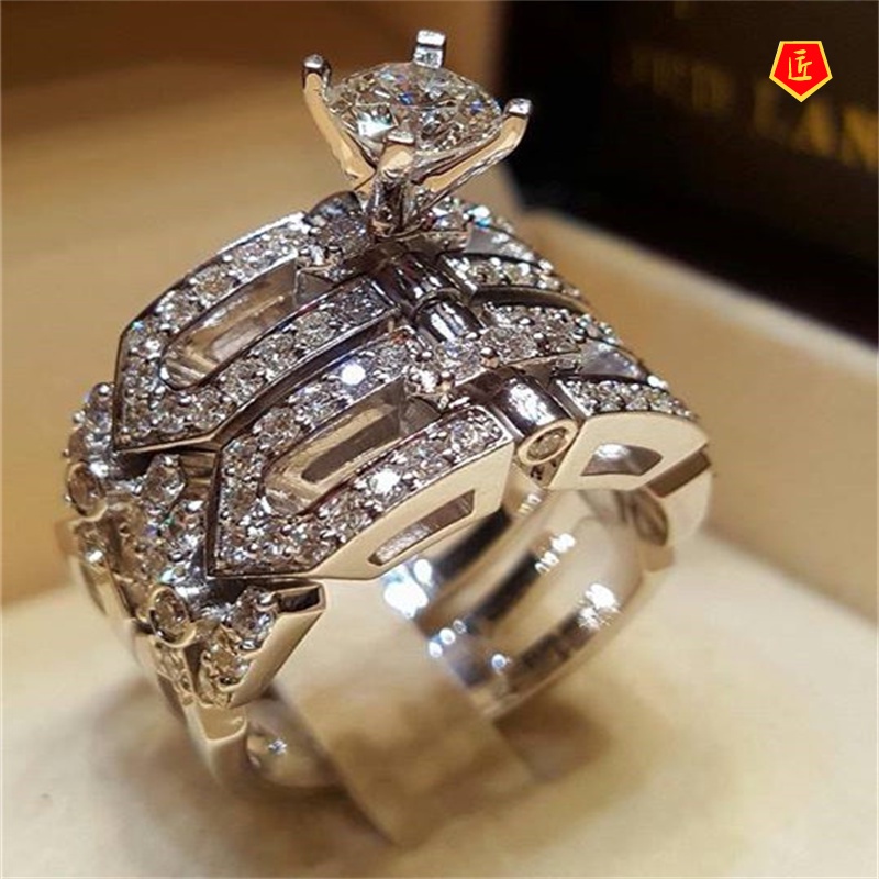 [Ready Stock]Creative Personality 925 Silver Micro Inlaid with Diamond Ring Set