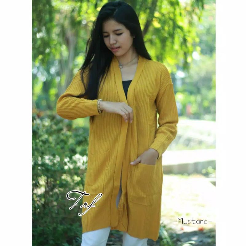 Belle Cardigan Rajut/ LONG CARDY/BELLE OVERSIZE-Mustrd