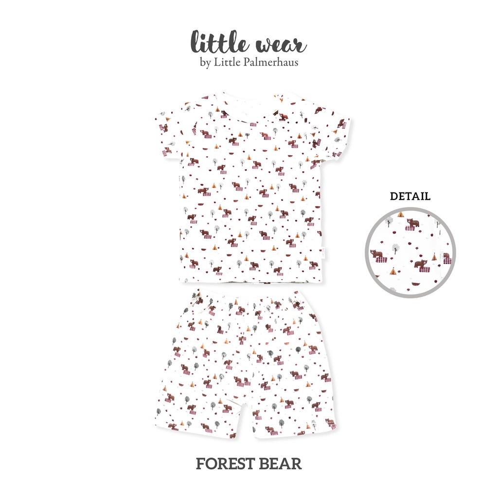 Baju Anak Bayi 1 – 3 Tahun Setelan Pendek Palmerhaus Little Wear Shoulder Button Short Sleeve Desert Camel / Forest Bear / Picnic Garden