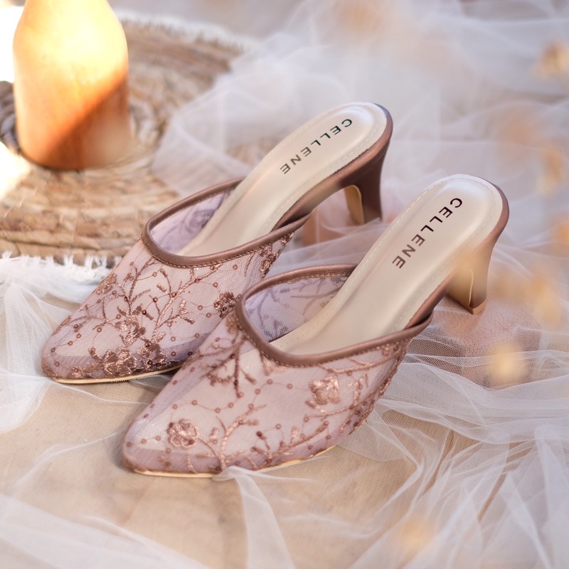 𝗖𝗘𝗟𝗟𝗘𝗡𝗘 Fuji Simply Lace Heels 7 colors / Wedding shoes bassic 7cm selop brukat