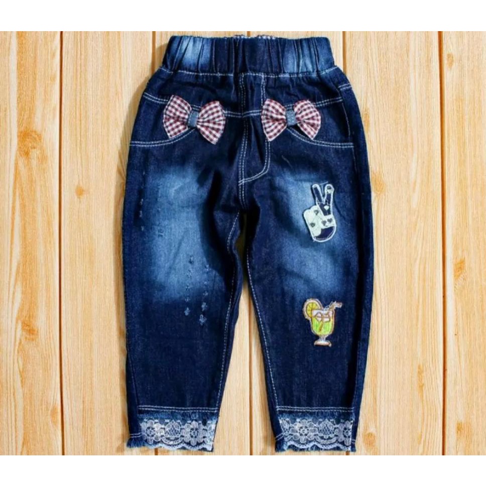 JEANS ANAK PEREMPUAN CELANA JEANS PENSIL RENDA 1-6 TAHUN