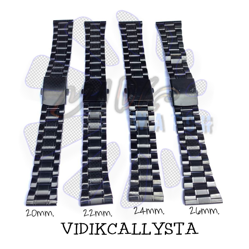 Strap Tali Jam Tangan Rante Hitam Stainless steel besi Lurus 20 22 24 26 Strap Rantai Jam Tangan