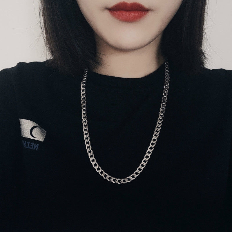 Kalung Rantai Simple Gaya Hip Hop Retro Untuk Pria/Wanita