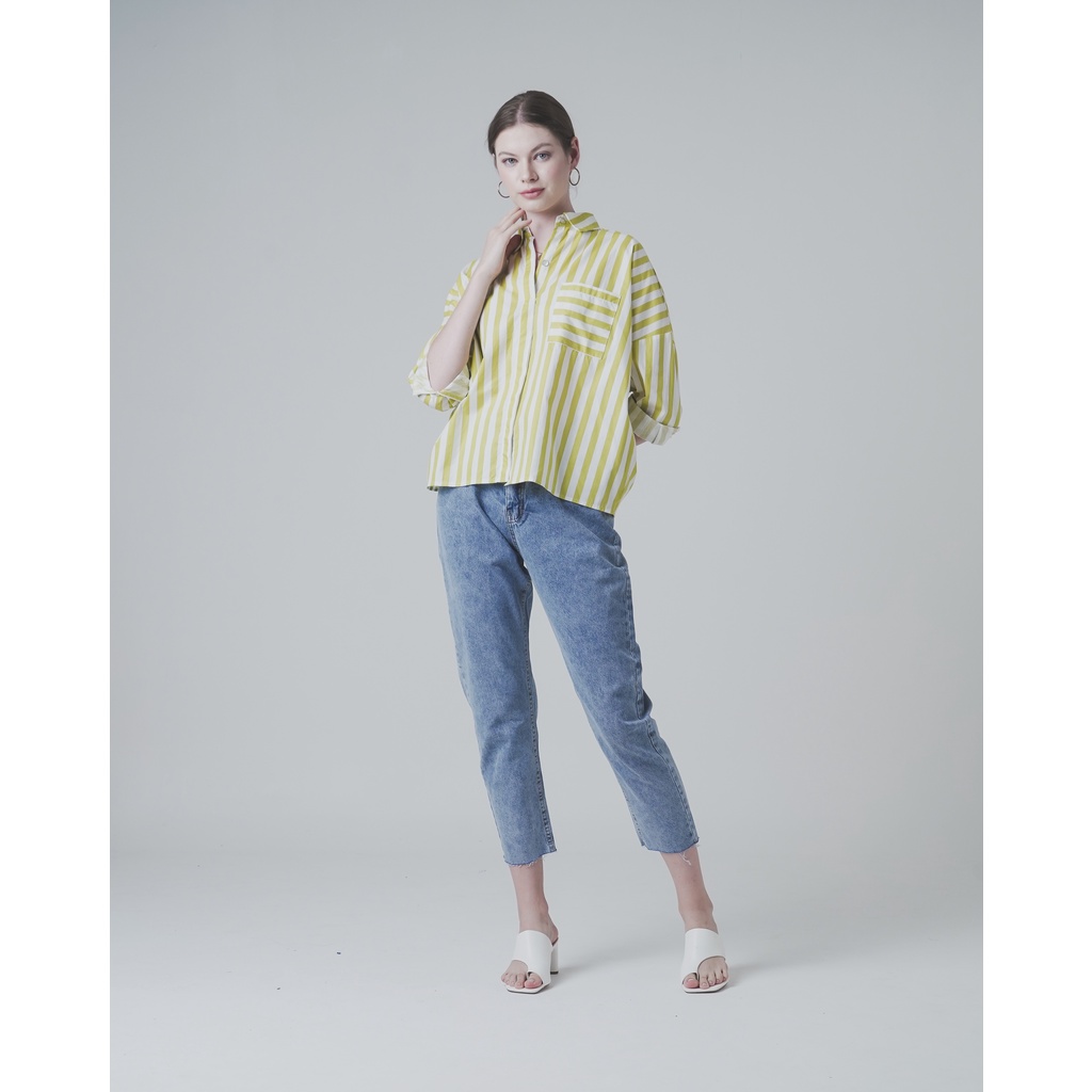 This Is April  Candy Stripped Top – Lime Kemeja Wanita Hijau Cerah 611255-1