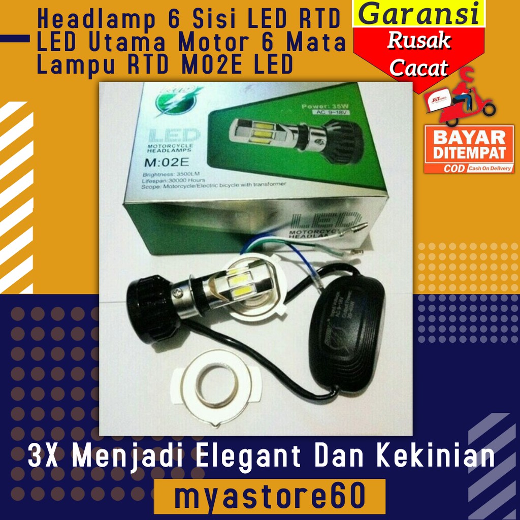 Lampu Headlamp 6 Sisi LED RTD LED Utama Motor 6 Mata Lampu RTD M02E LED Universal