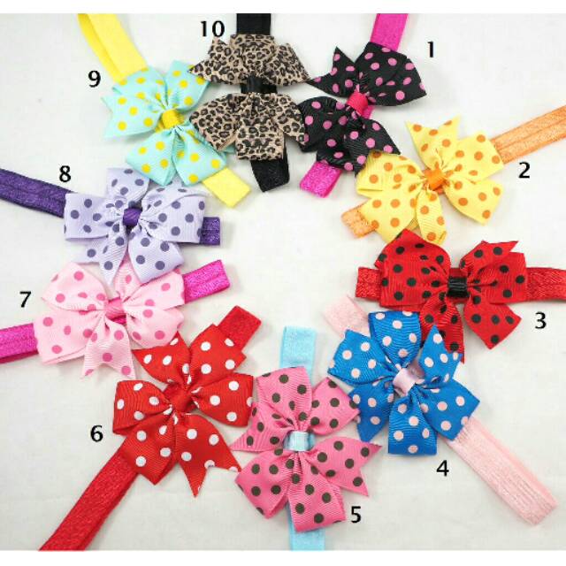 D51 Bandana bayi / headband bayi pita kupu kupu motif polkadot