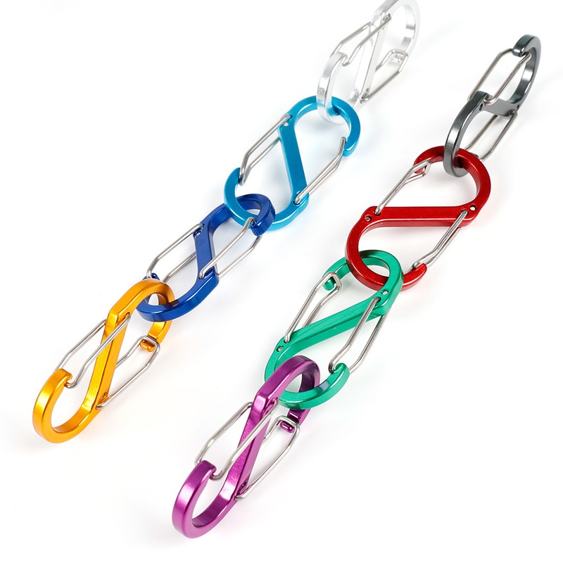 1pc Gantungan Kunci Carabiner Mini Portable Multifungsi Bentuk Angka 8 Bahan Aluminum Alloy