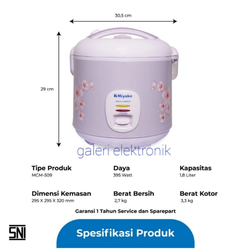 rice cooker,magic com,penanak nasi miyako 1,8 liter mcm 509ts 3in1