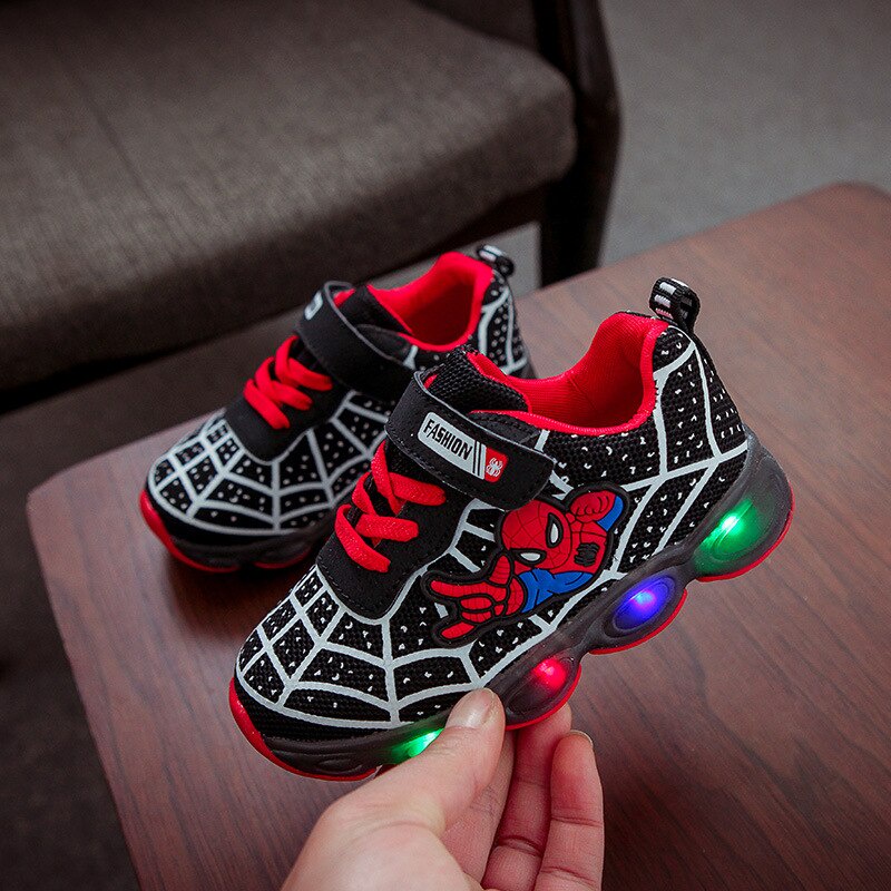 Sepatu Sneaker Anak Laki Laki - Sepatu Anak Perempuan Ultra Light Super LED Sport Import HERO MOTIF SPIDERMAN Running Shoes