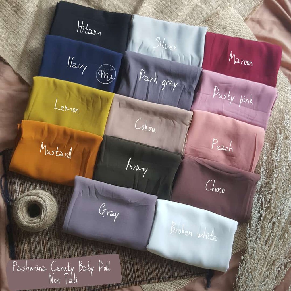 pasmina ceruty baby doll premium//pashmina non tali ceruty babydoll ukuran 175x75cm ( 1kg muat 9pcs