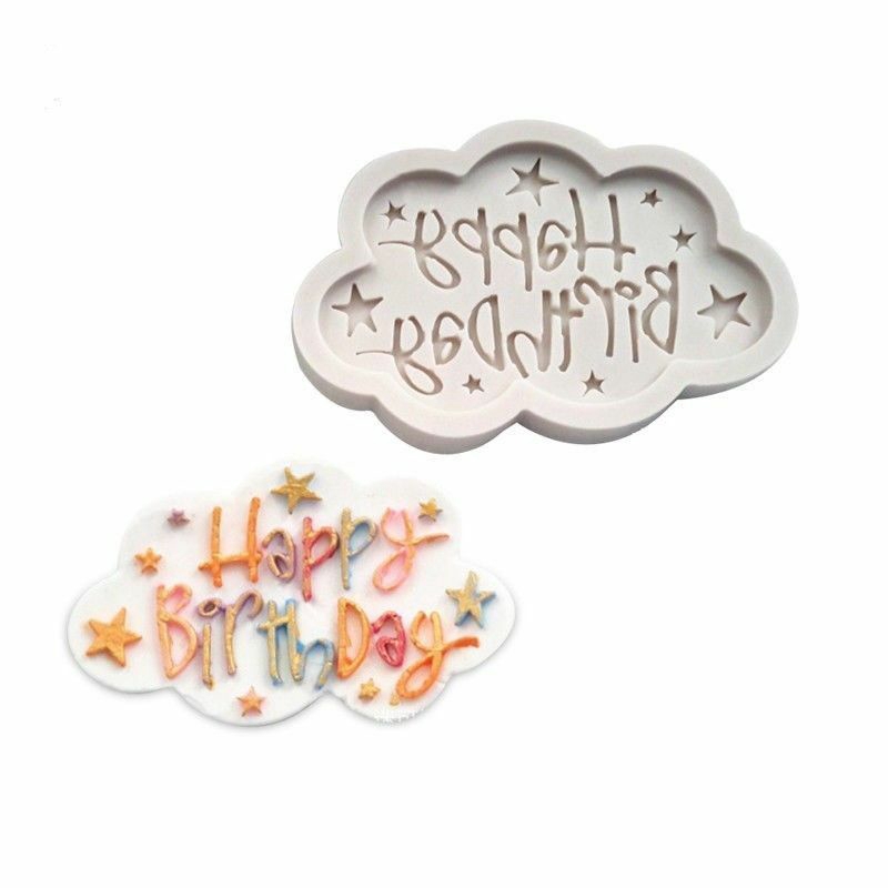 Cetakan Adonan Kue Fondant Desain Happy Birrthday Bahan Silikon Model Diy