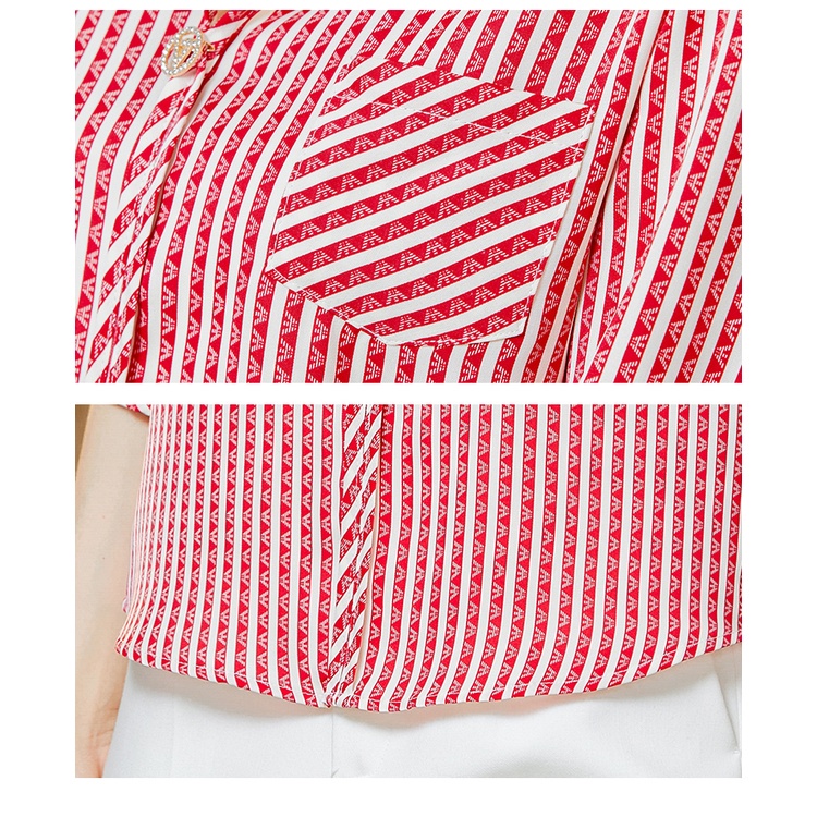 COD 2022 New Fashion Korean Style Red Black Stripes Women Blouse Summer 3/4 Sleeve Length Shirts Tops 2023t Kemeja Korean Style Wanita Kemeja Kerja Wanita