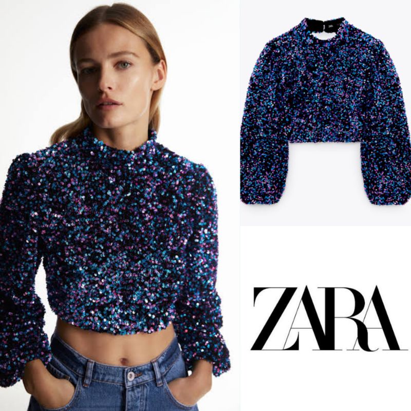 zara backless colorful sequin crop top blouse original