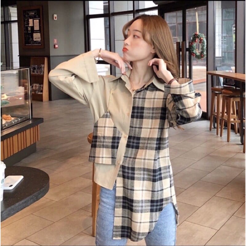 BEFAST - ZEC OOTD Wanita Kemeja VILIA / Seochi Blouse / Kemeja Wanita Trend Korean / Kemeja Keluaran Terbaru / Kemeja Wanita Kombinasi / Kemeja Viral OOTD Wanita Kekinian