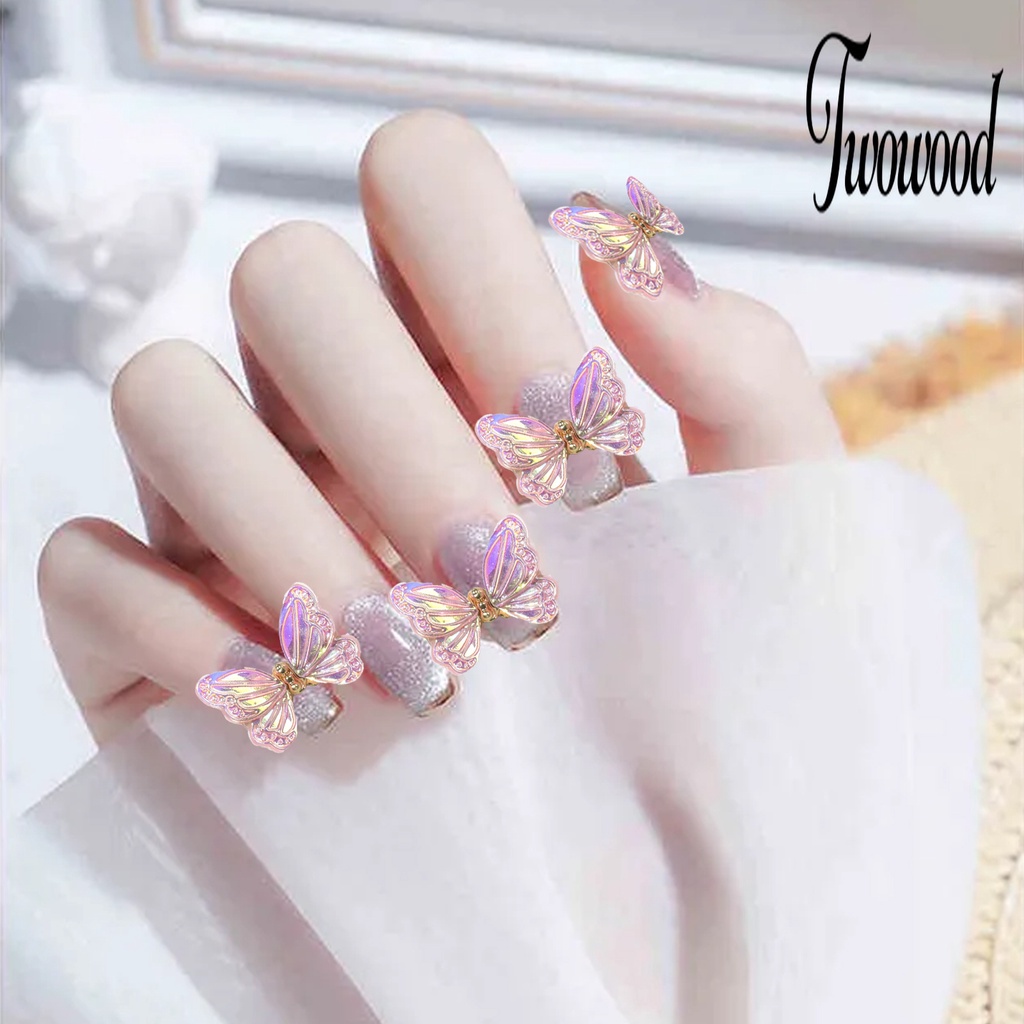 Twowood 3Pcs Ornamen Kupu-Kupu Tahan Air Untuk Nail Art