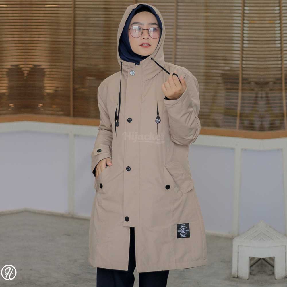 Jaket Jacket Parka Wanita Cewek Muslimah Hijabers Hoodie Kekinian Terbaru Hijacket Hijaket IXR Cream-4