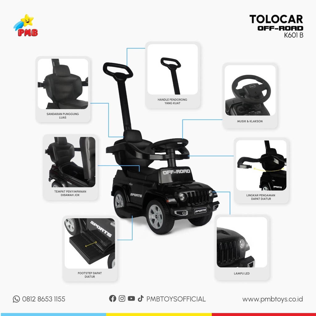 TOLO CAR TOLOCAR PMB OFFROAD K601 MOBIL ANAK DORONGAN MOBIL AKI HADIAH BALITA KADO ANAK