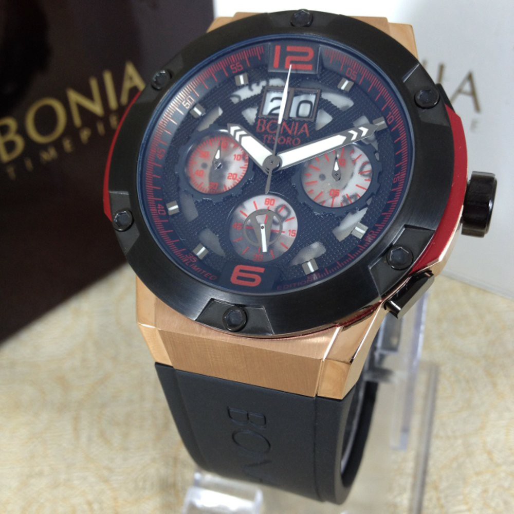 Jam Tangan Pria Bonia BNB10128 black gold red TUR Premium
