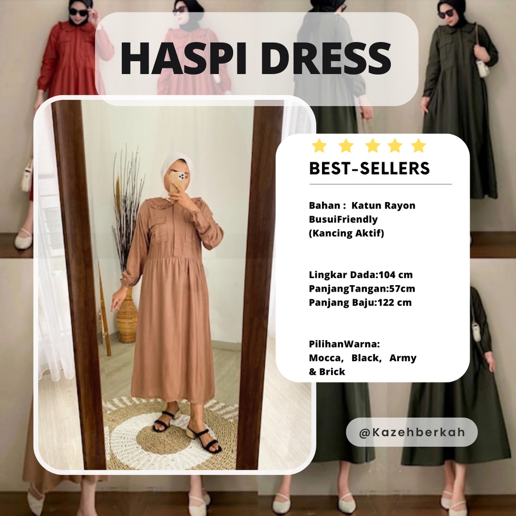 HASPI DRESS Fashion Wanita, Dress, Midi Dress Kekinian LD 104