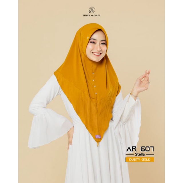 [COD] Jilbab Instan terbaru // Hijab bergo Instan variasi Plisket dan akrilik  AR 607 ORI by AR RAFI-Dusty gold
