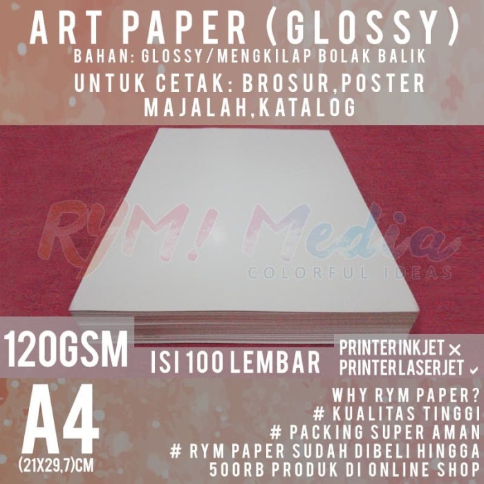 

Senikertas- Kertas Art Paper 120 Gsm A4 Isi 100 Lbr / Bahan Brosur Glossy 120 Gram -Kertas-Seni.