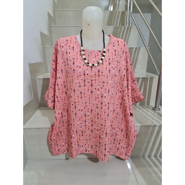 Blouse Brukat dan Kaos Bunga Import Jumbo XL-5XL-Pink Jumbo 5XL
