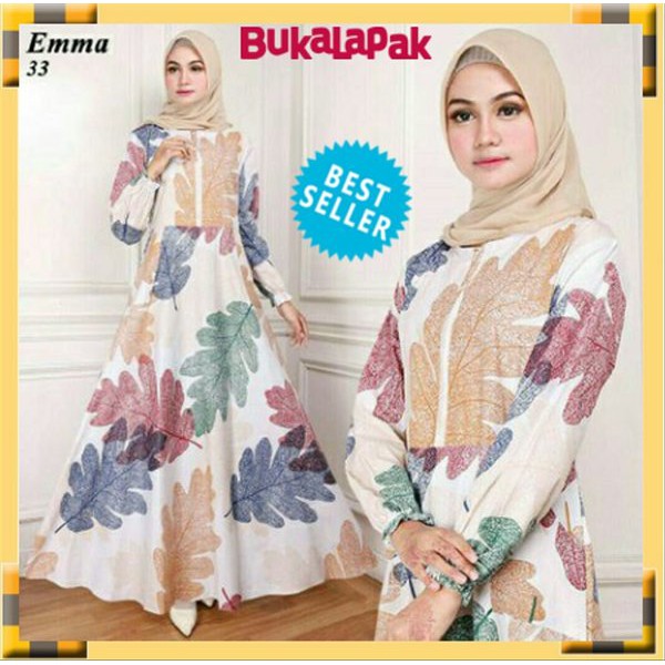 Gamis Wanita Maxi Emma -33-Putih Baju Muslim Wanita Gamis Model Kekinian Terbaru - Putih