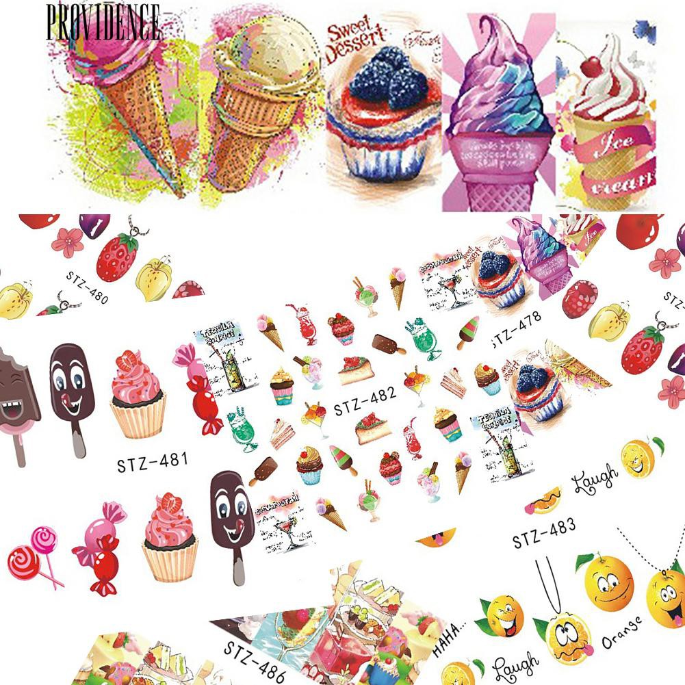 [Bayar Di Tempat] 18 Lembar Kue Es Krim Buah Colorful Transfer Air Nail Art Decal Stiker