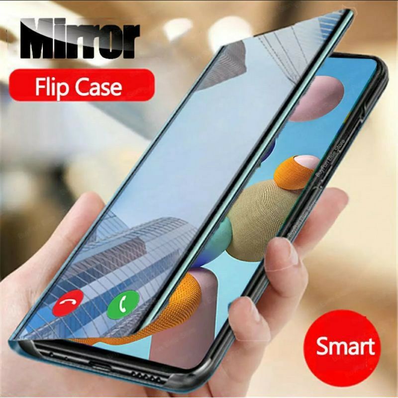 case oppo reno 5 / reno 6 / reno 4 flip cover casing mirror dompet lipat original