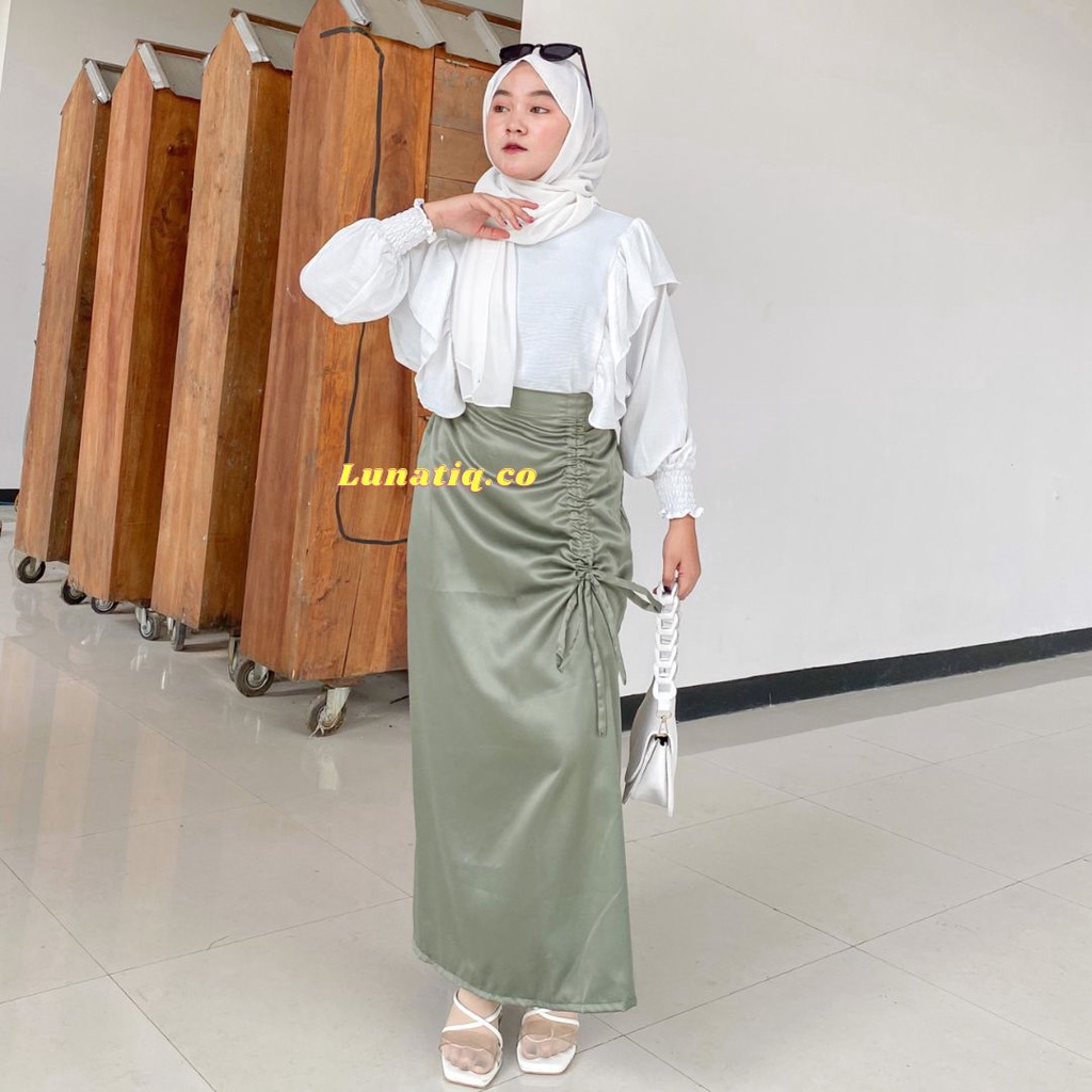 Rok Serut Satin | Hanna Skirt | Kalla Skirt | Tamara Skirt | Rok Serut Casual Flowy | Midi Maxi Ruched Skirt | Rok Wanita Korean Look