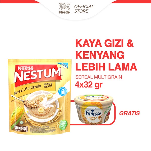 Nestle Nestum Susu + Pisang 32gr x 4 FREE Fitnesse Granola Oats & Honey Combo Pack 45gr
