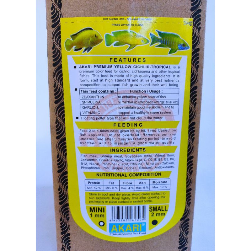 Akari Premium Yellow Cichlid-Tropical 100gr Butiran 1mm Apung Makanan Ikan Pakan Ikan Pellet Ikan